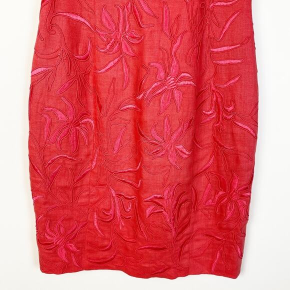 CARMEN MARC VALVO LINEN CORAL SHEATH DRESS SLEEVELESS - Picture 4 of 9